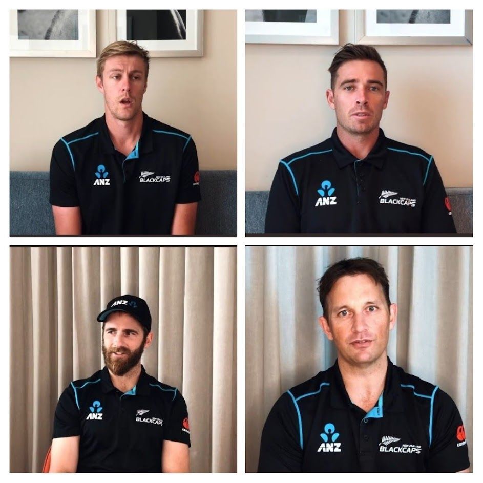 Kane Williamson, Shane Bond, Tim Southee and Kyle Jamieson [Image- Twitter/Screengrab].