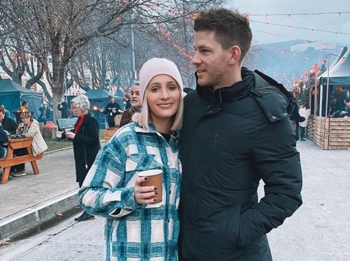 Former Australian Test captain Tim Paine (right) with wife. Pic: Bonnie Paine