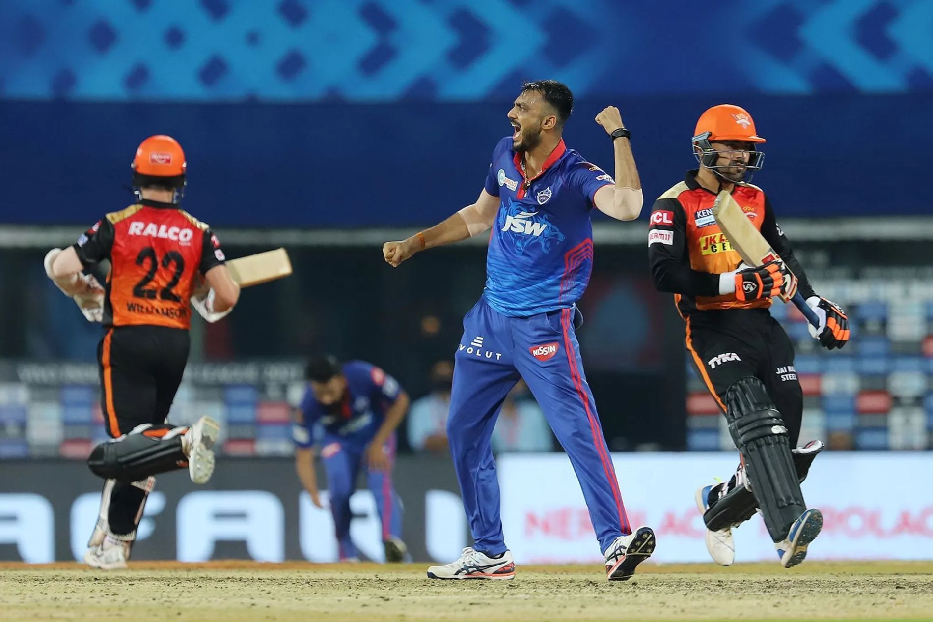 Axar Patel during the IPL 2021 encounter against SRH. Pic: IPLT20.COM