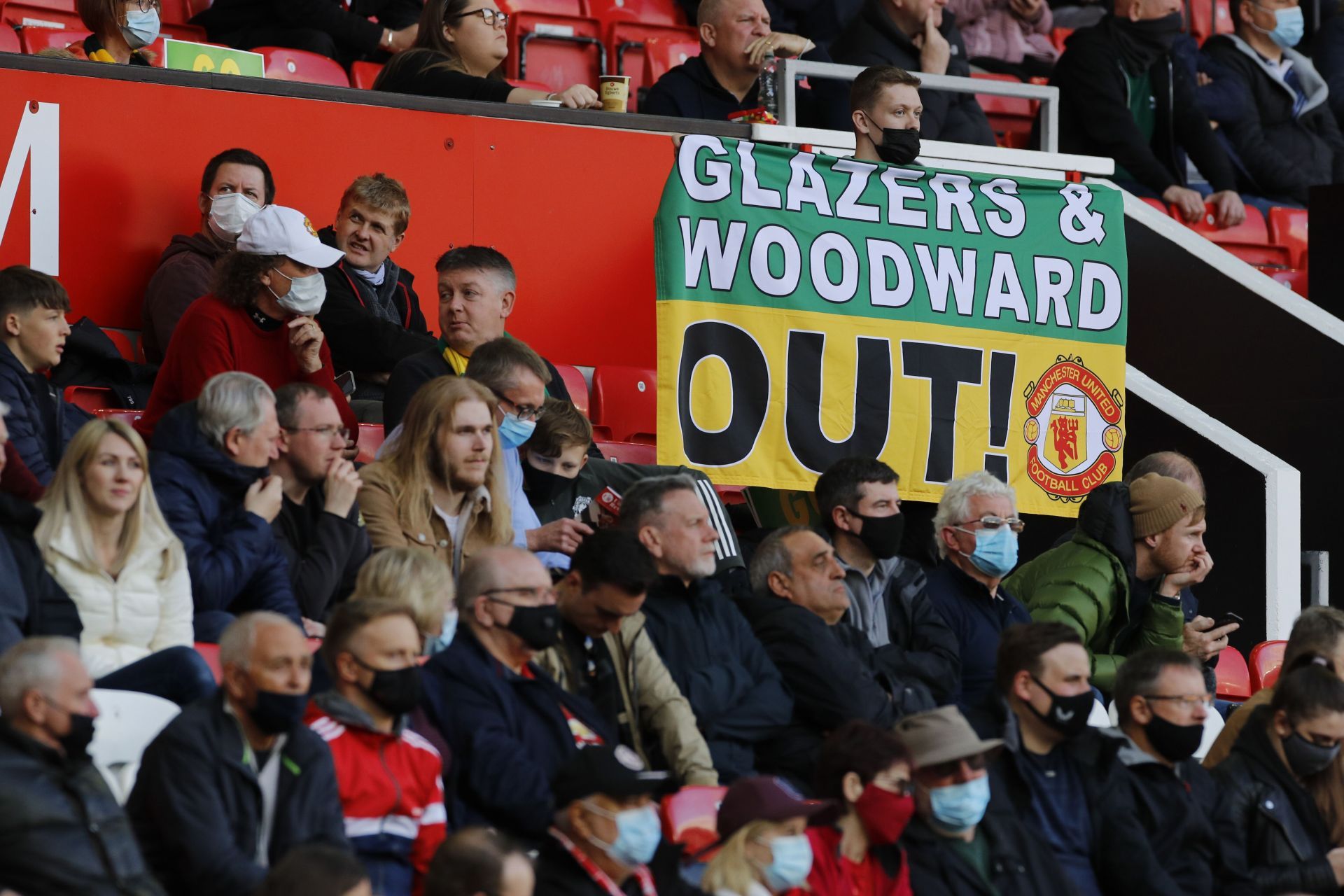 Manchester United fans protest against the Glazers at a match.