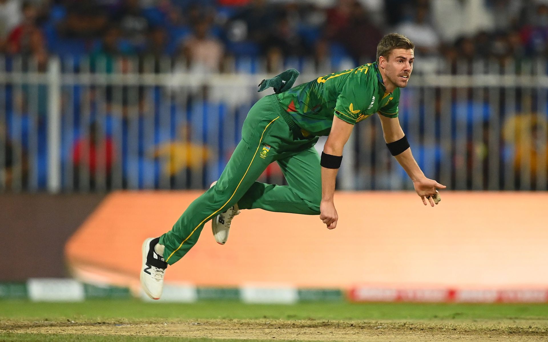 Anrich Nortje bowling during the T20 World Cup 2021. Pic: Getty Images