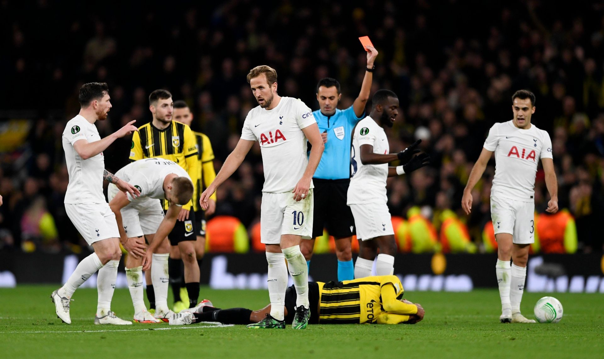 Three players were sent off in the second half.