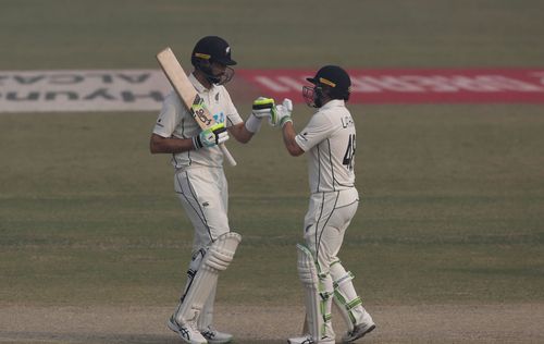 Tom Latham and Will Somerville batted through the entire first session on Day 5 in Kanpur. (PC: NZC)