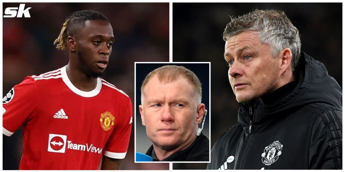Paul Scholes (inset) has criticized Manchester United&#039;s Aaron Wan-Bissaka (L).