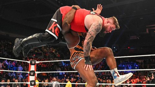 Big E delivering the Big Ending to Kevin Owens