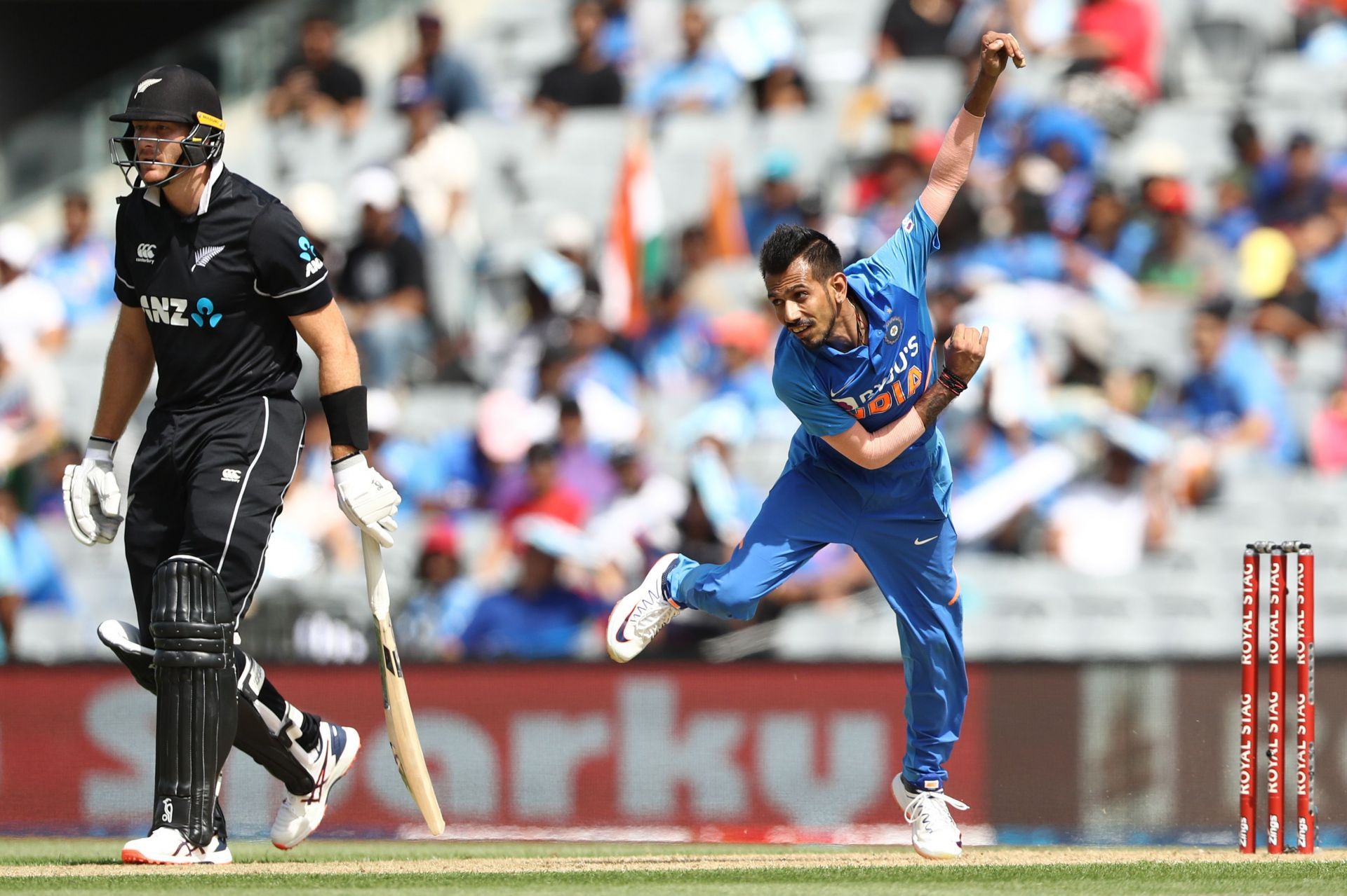 Yuzvendra Chahal bowling against New Zealand. Pic: Getty Images