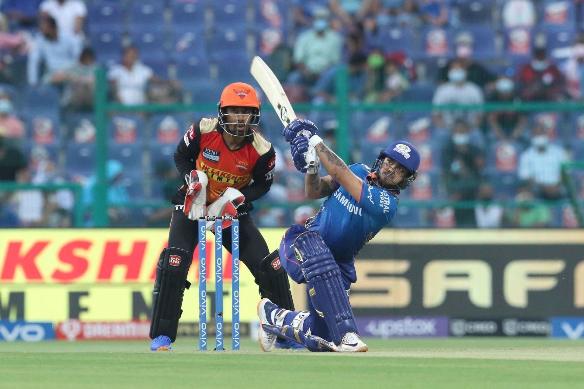 Kishan in action against Hyderabad in the IPL