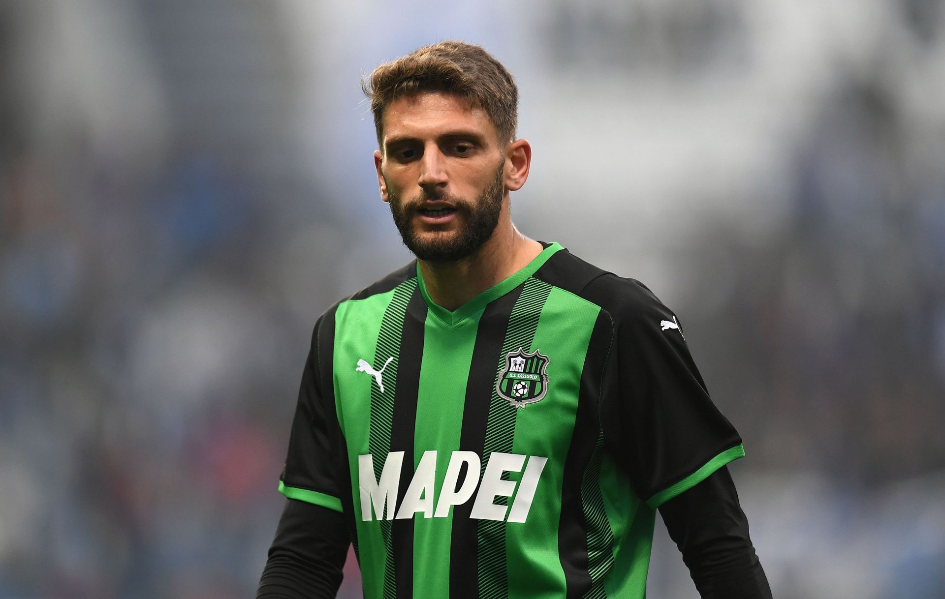 Domenico Berardi has a quick moment of reflection while playing for Sassuolo in Serie A.