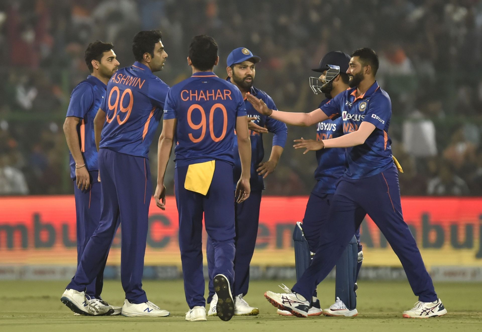 Ravichandran Ashwin celebrates the wicket of Glenn Phillips. Pic: Getty Images