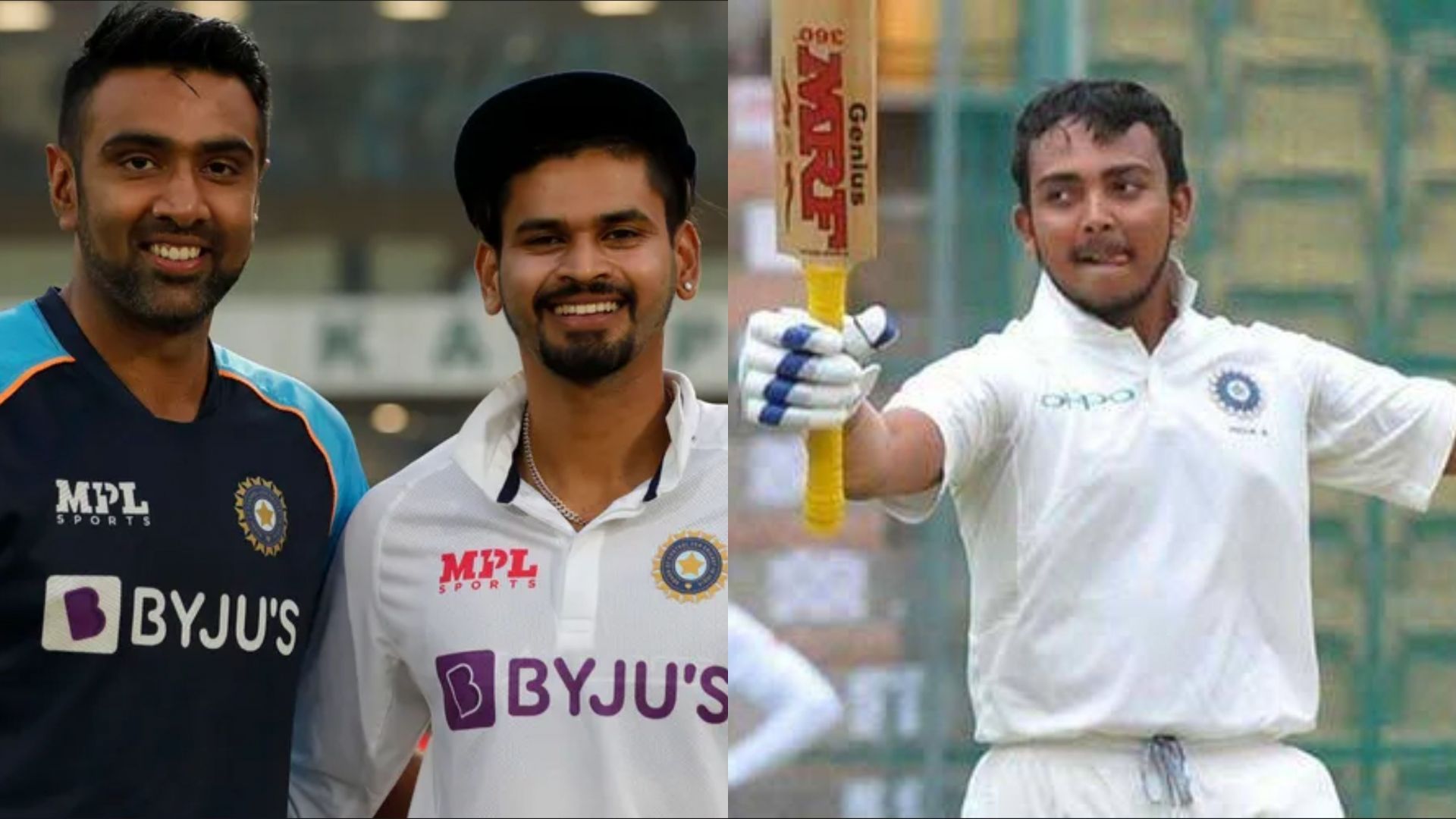 Shreyas Iyer has joined Ravichandran Ashwin (extreme left) and Prithvi Shaw (R) in an elite group of Indian cricketers
