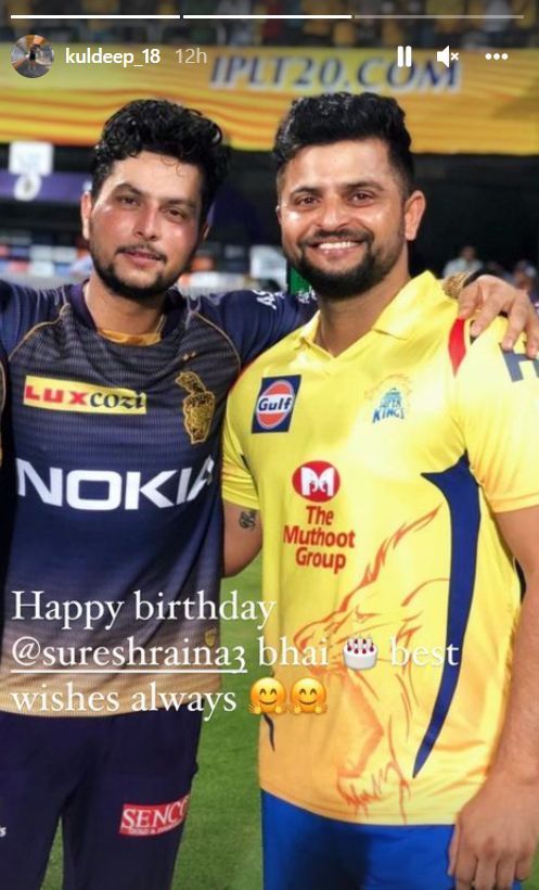 Kuldeep Yadav wishes Suresh Raina with a story on his official Instagram handle. (PC: Instagram)