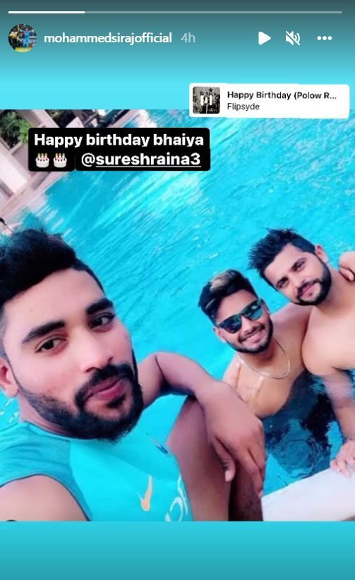 Mohammed Siraj wishes Suresh Raina with a story on his official Instagram handle. (PC: Instagram)