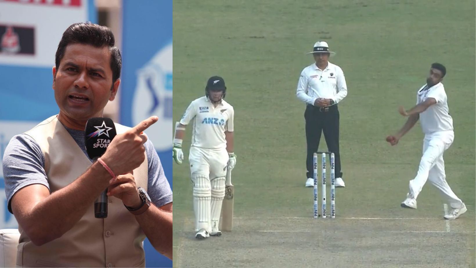 Aakash Chopra (L) and a no-ball from R Ashwin that wasn&#039;t given (R).