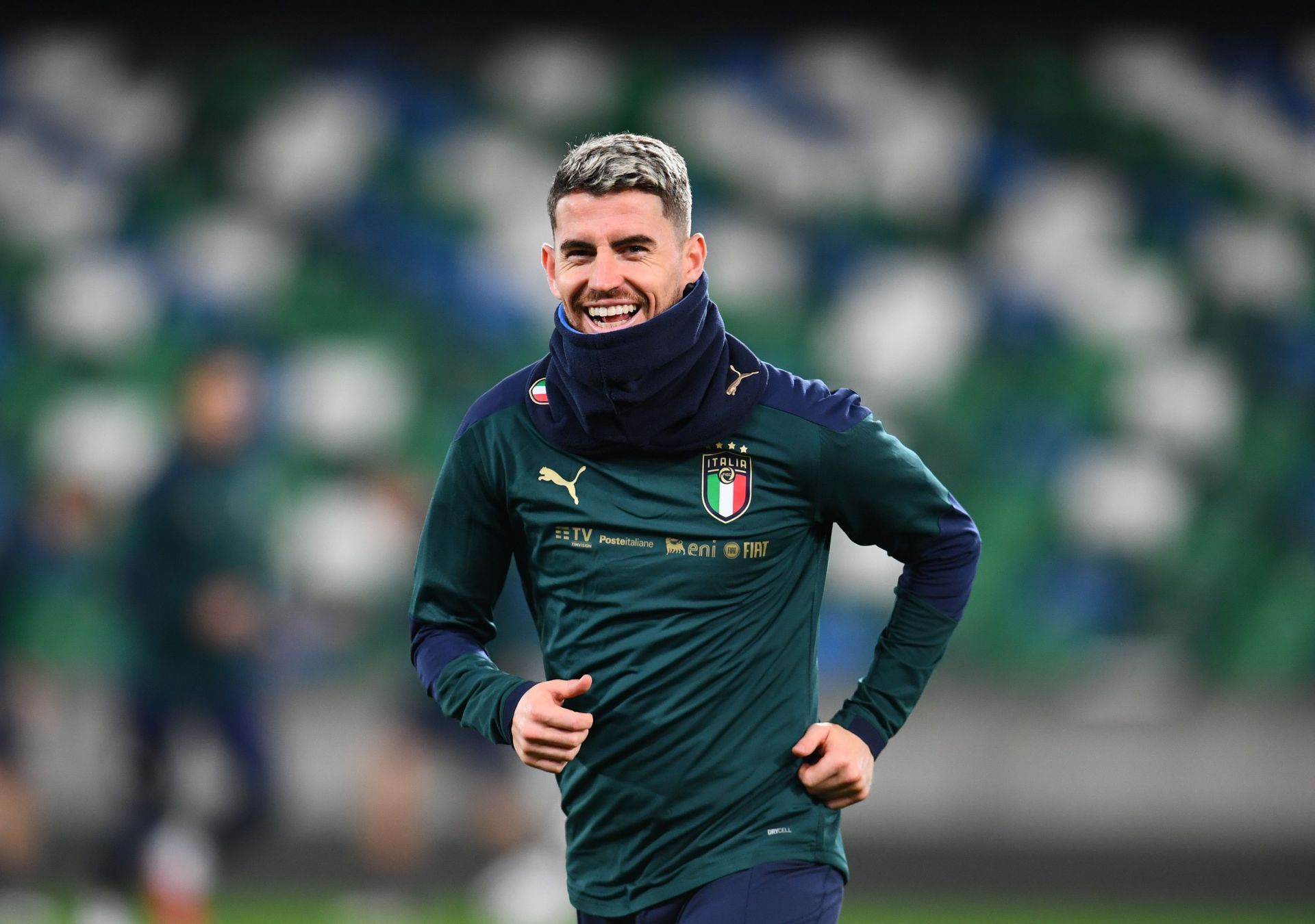 Jorginho with a smile on his face during an Italy training session.