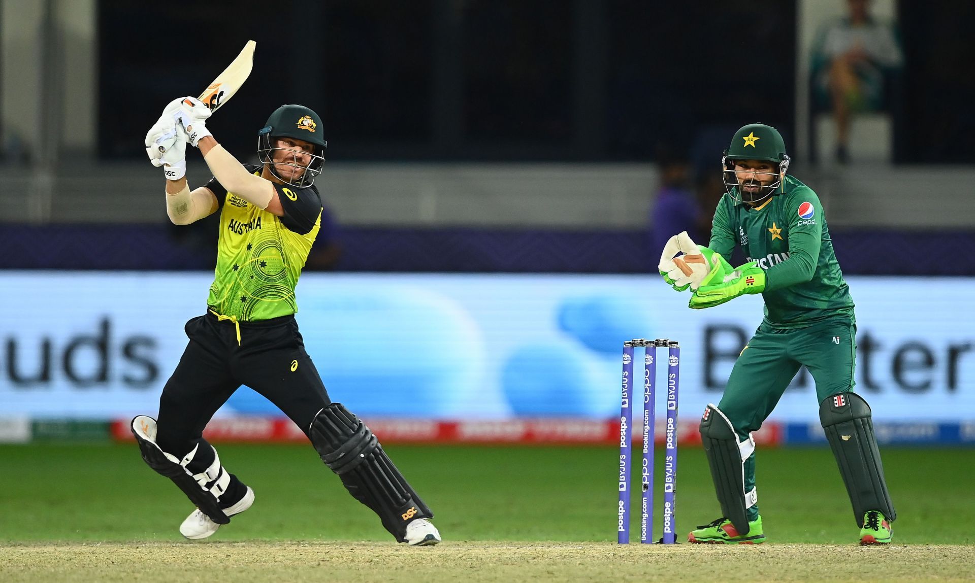 Australia&#039;s David Warner in action against Pakistan.