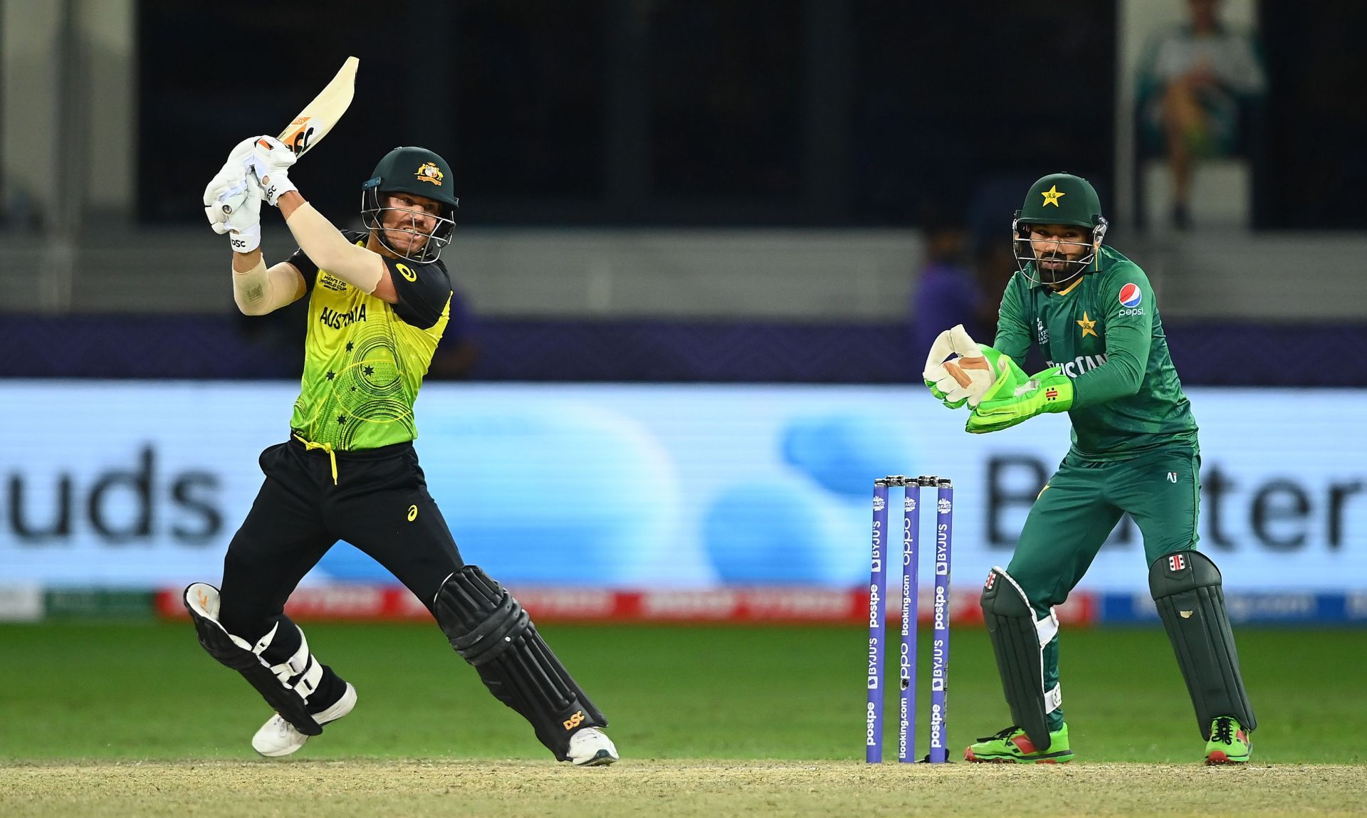 Australia's David Warner in action against Pakistan.