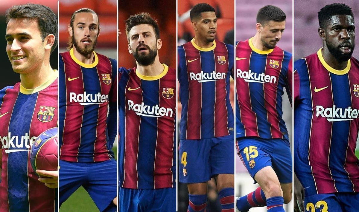 (L to R) Eric Garcia , Oscar Mingueza , Gerard Pique , Ronald Araujo , Clement Lenglet , Samuel Umtiti