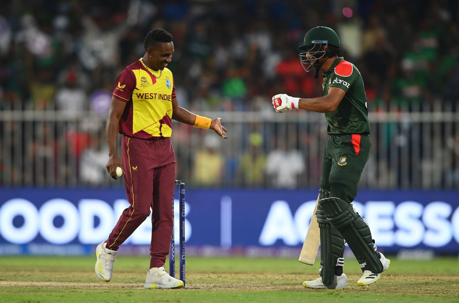 Dwayne Bravo (L) played his last game for the West Indies at the T20 World Cup