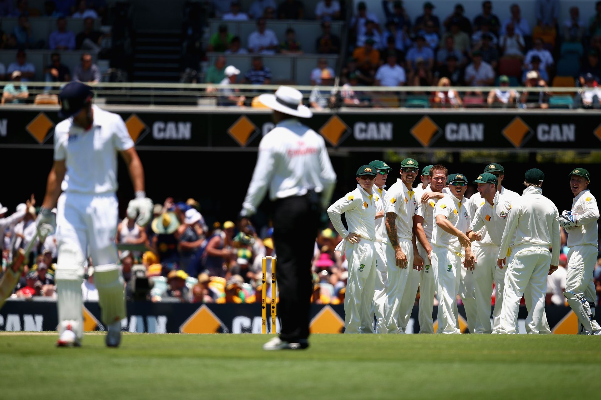 Alastair Cook walks back after Ryan Harris gets him with a beauty