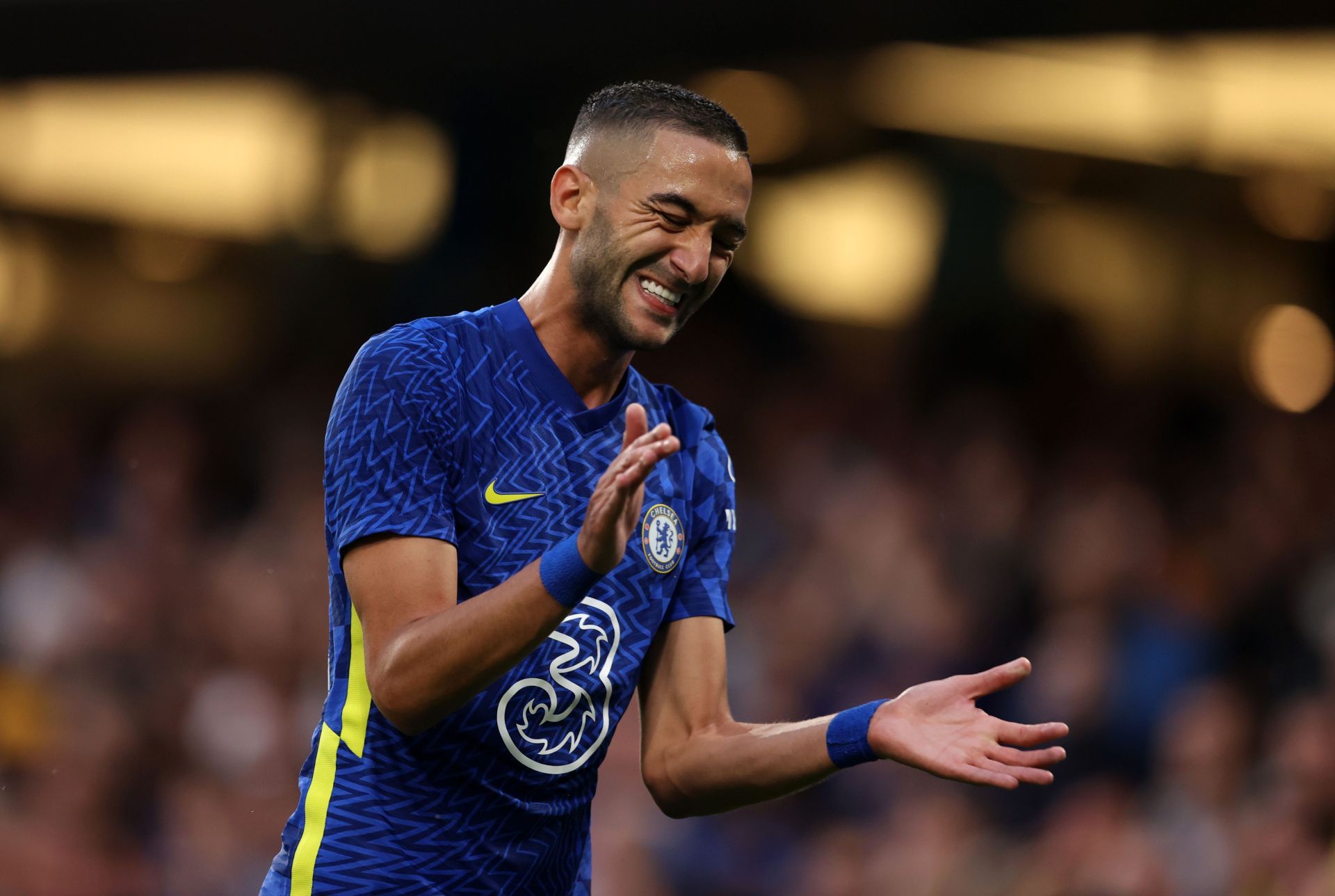 Hakim Ziyech is all smiles after netting Chelsea&#039;s winner.