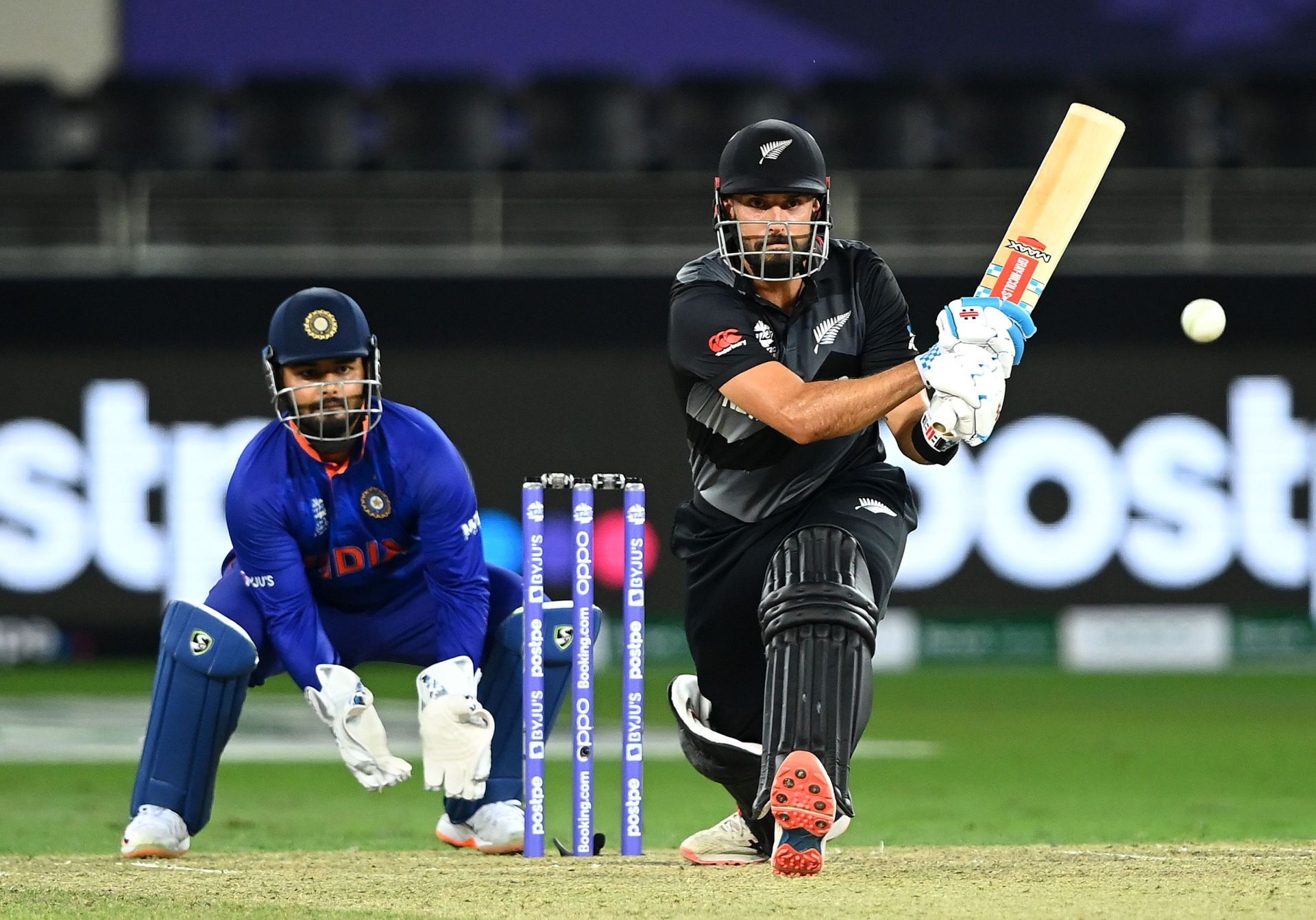 Daryl Mitchell of New Zealand hits a reverse sweep. Pic: Getty Images