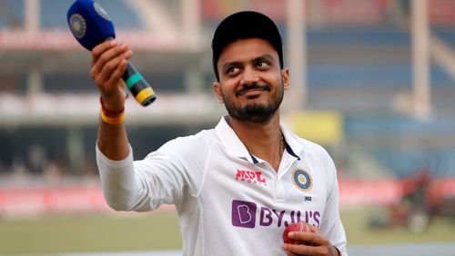 Axar Patel with the special match ball. (PC: BCCI)