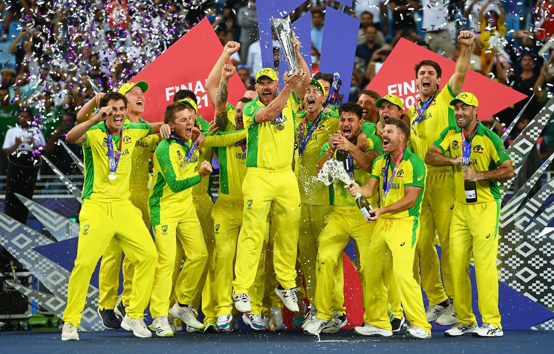 Australia celebrate after winning T20 World Cup 2021. Pic: Getty Images