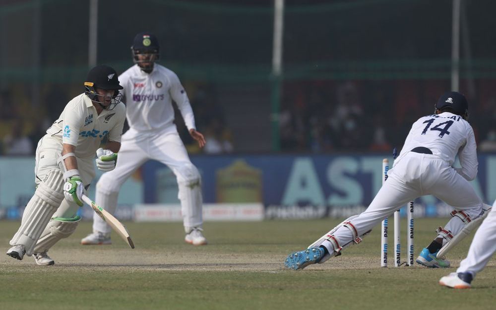 टॉम लैथम को स्टंप आउट करते हुए अक्षर पटेल (Photo Credit - BCCI)