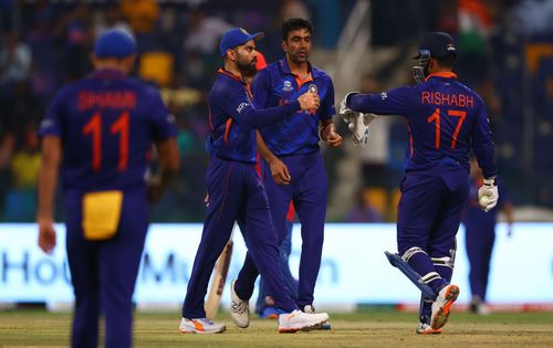 Ravichandran Ashwin celebrates a wicket with teammates. Pic: Getty Images