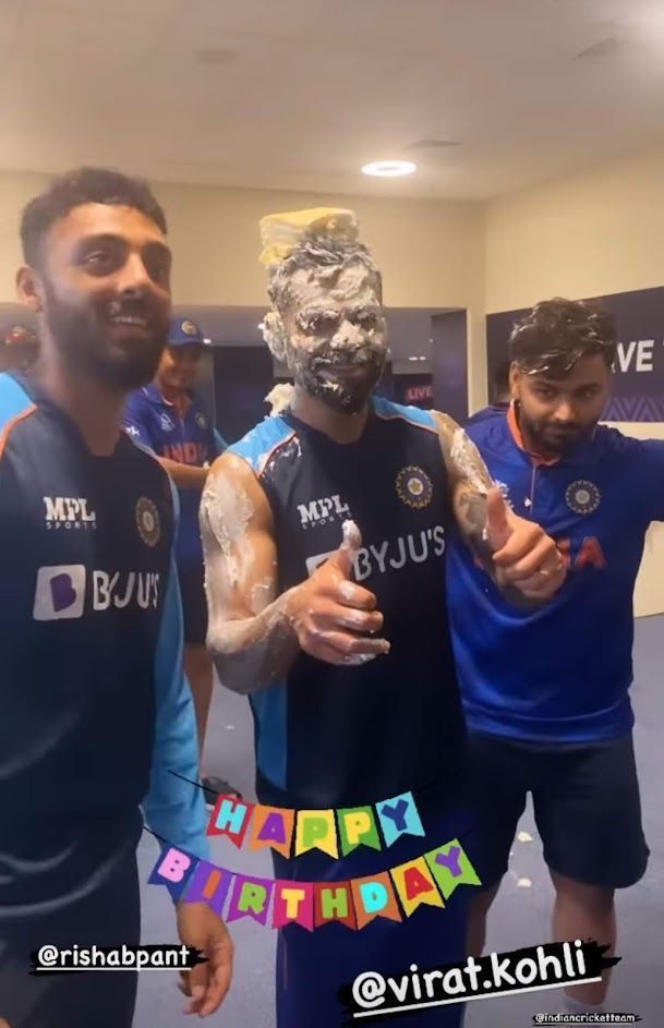 Virat Kohli soaked in cake on his 33rd birthday [Image- Instagram/Screengrab].