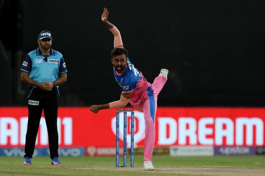 Jaydev Unadkat in action for the Rajasthan Royals during IPL 2021 (Image Courtesy: IPLT20.com)