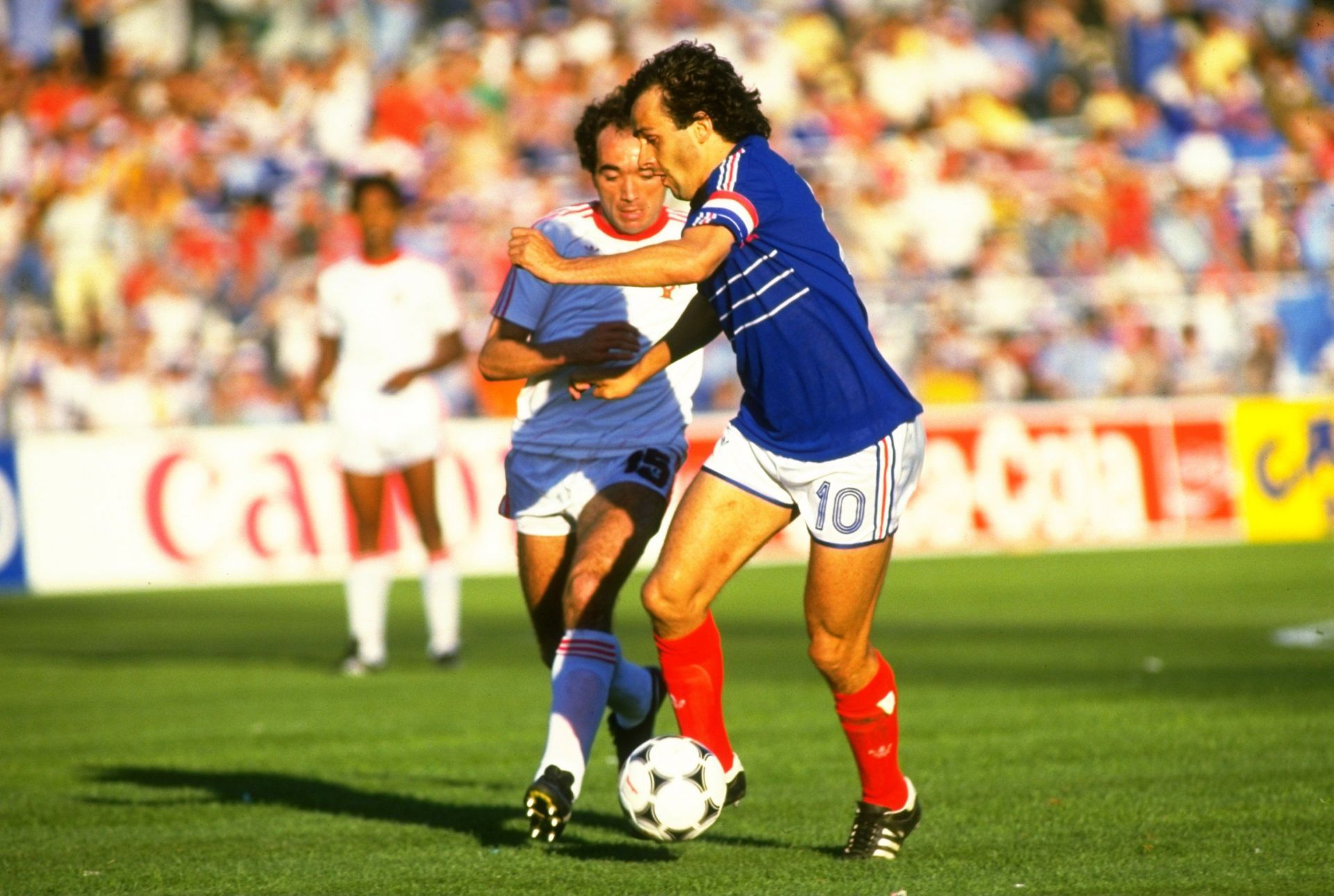 French football legend Michel Platini (#10) led his country to their first international tournament win in 1984.