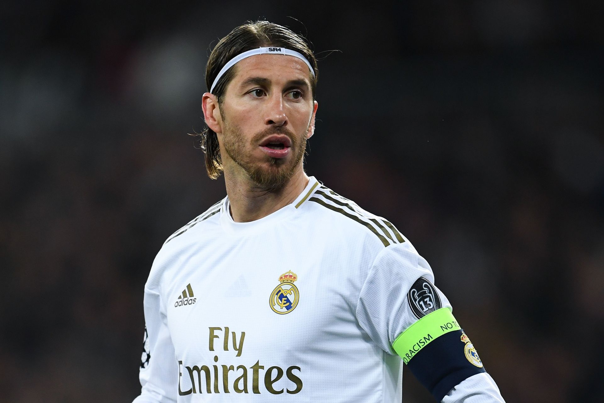 Sergio Ramos in action for Real Madrid against Manchester City in the UEFA Champions League.