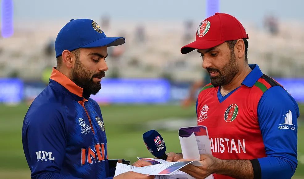 Virat Kohli and Mohammad Nabi before the toss. Pic: t20worldcup.com