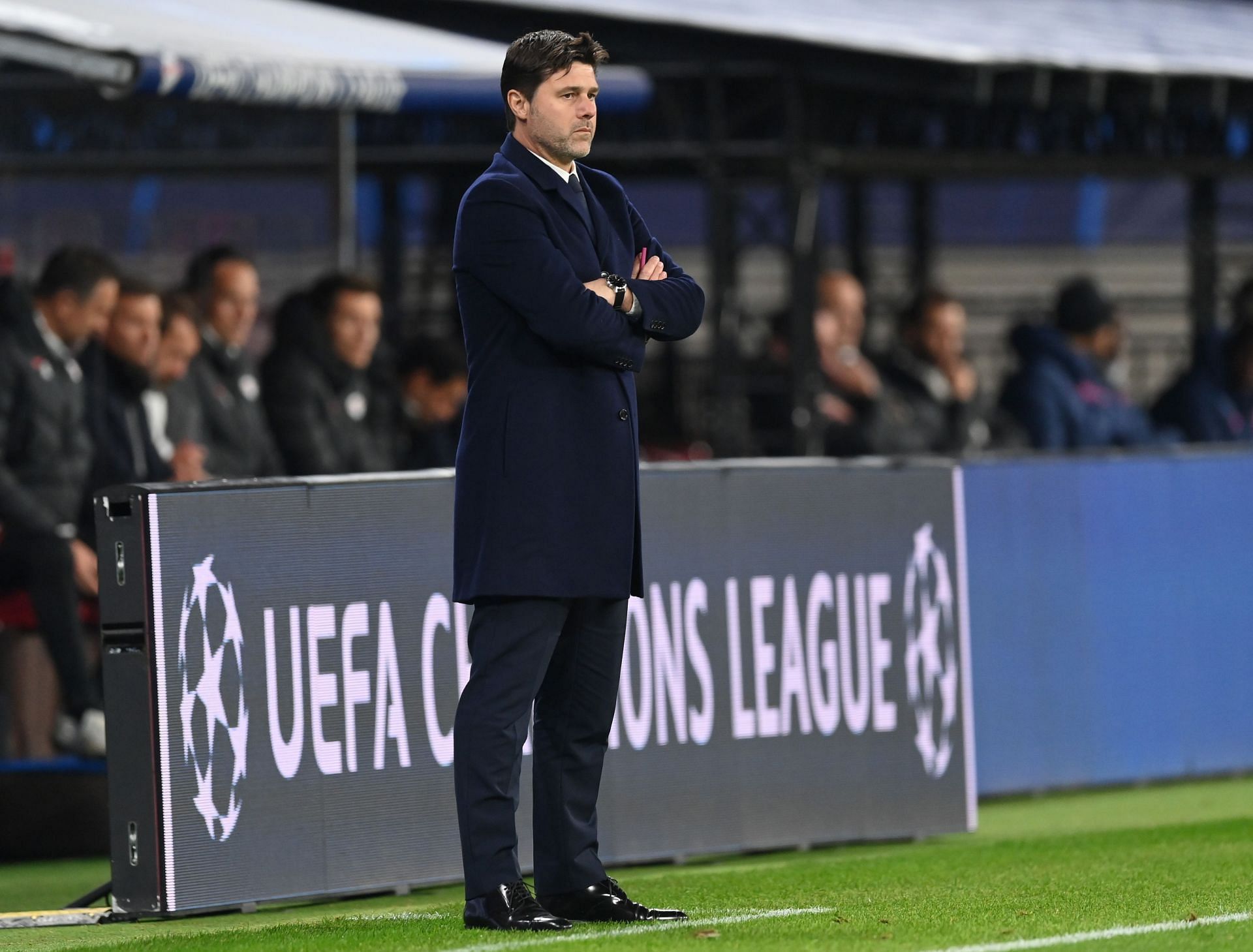 PSG manager Mauricio Pochettino looks on