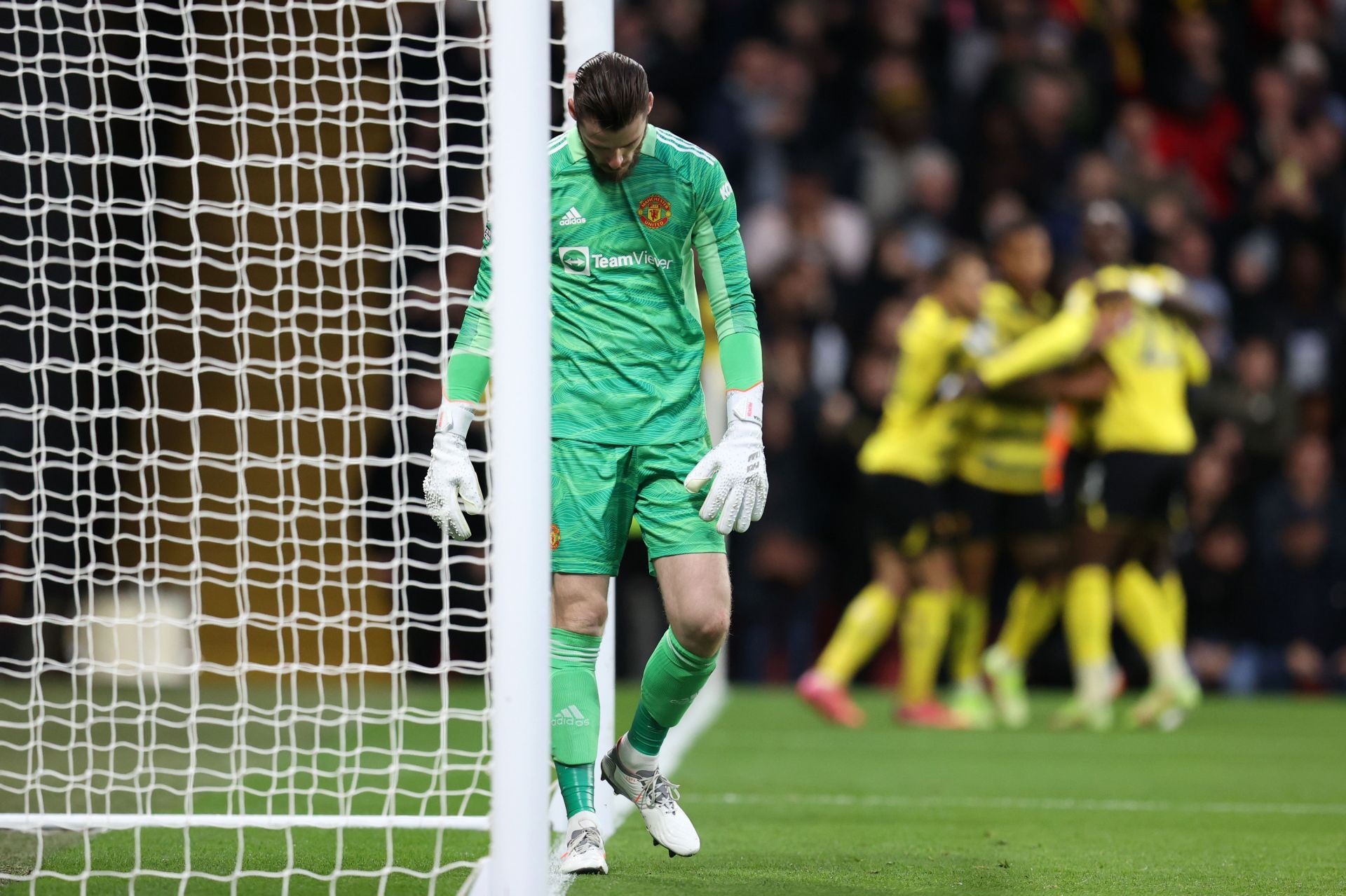 A demoralized David de Gea after Watford scored against Manchester United