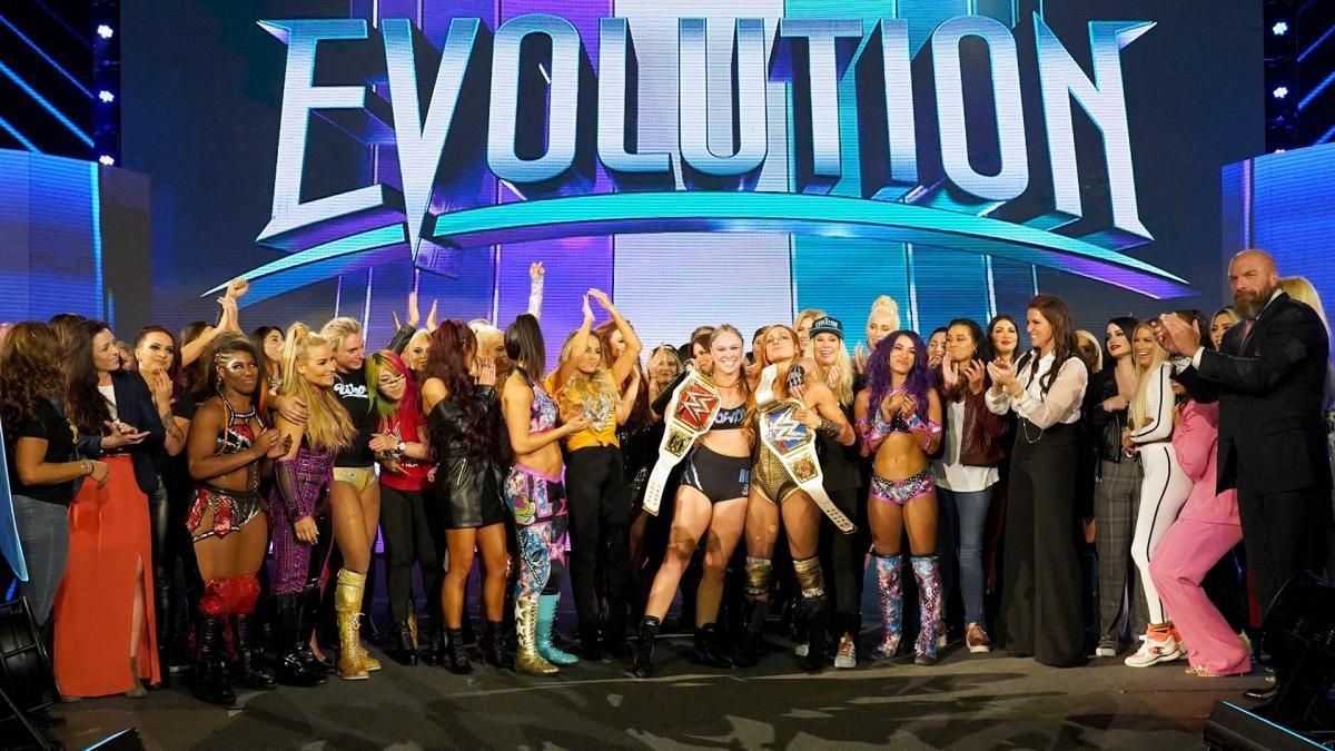 The closing moments of WWE Evolution in 2018