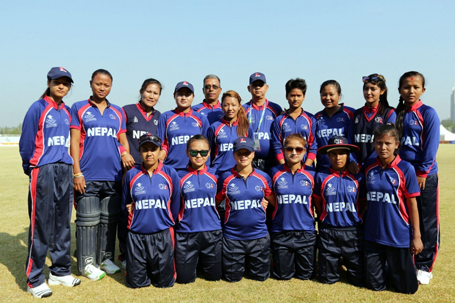 Nepal Women&#039;s Cricket Team pose for a group photo.