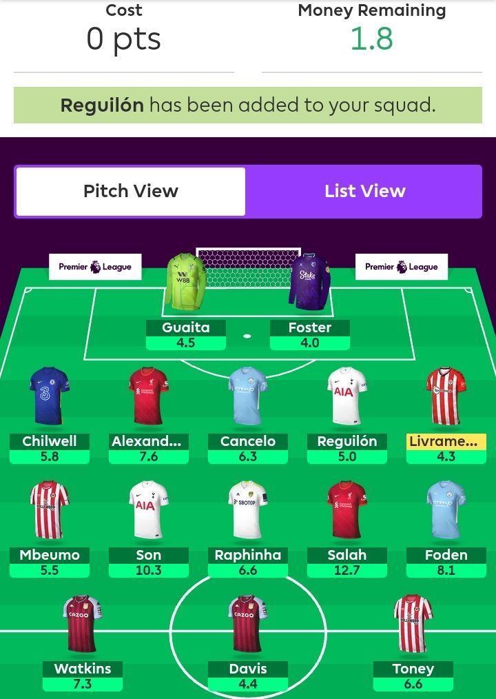 Suggested FPL Team for Gameweek 12.