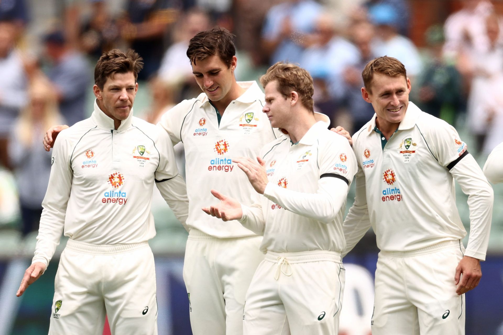 (L to R): Tim Paine, Pat Cummins, Steve Smith and Marnus Labuschagne. Pic: Getty Images