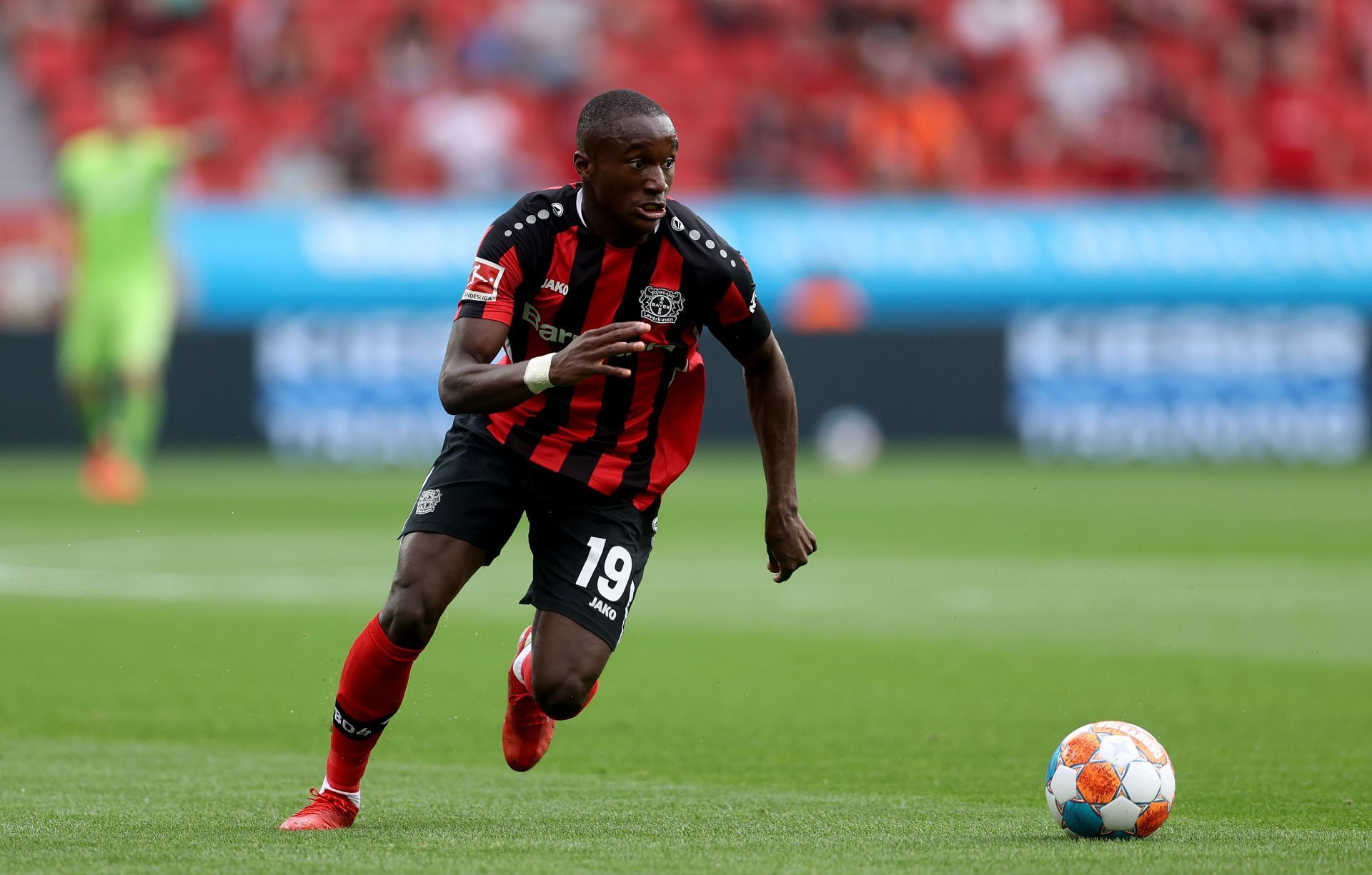 Moussa Diaby in action for Bayer 04 Leverkusen in the Bundesliga.