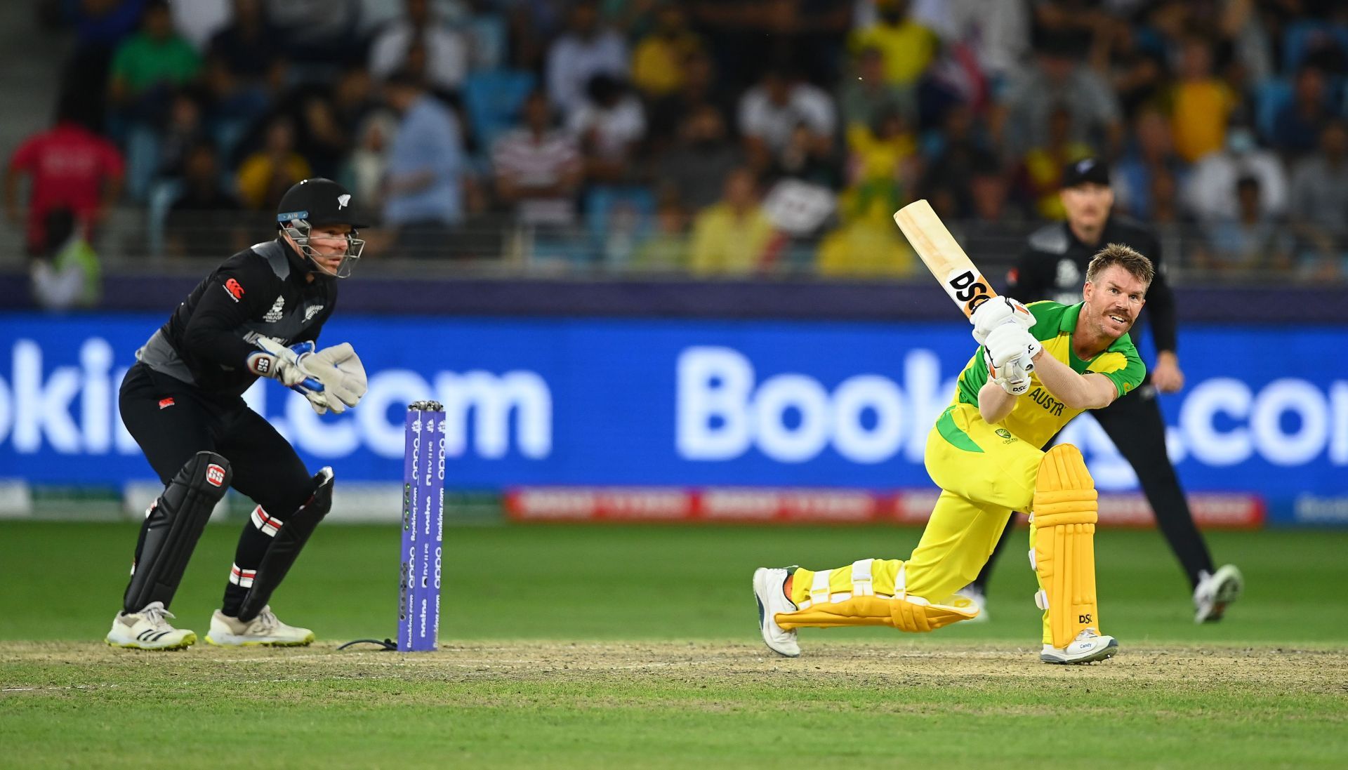David Warner plays a shot during the T20 World Cup 2021 final. Pic: Getty Images