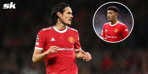 Manchester United players Edinson Cavani and Jadon Sancho (inset).