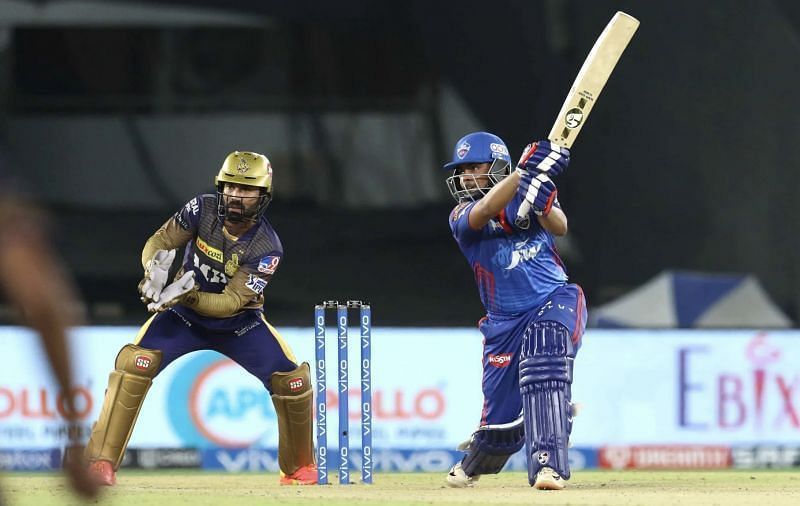 Prithvi Shaw batting against KKR. Pic: IPLT20.COM