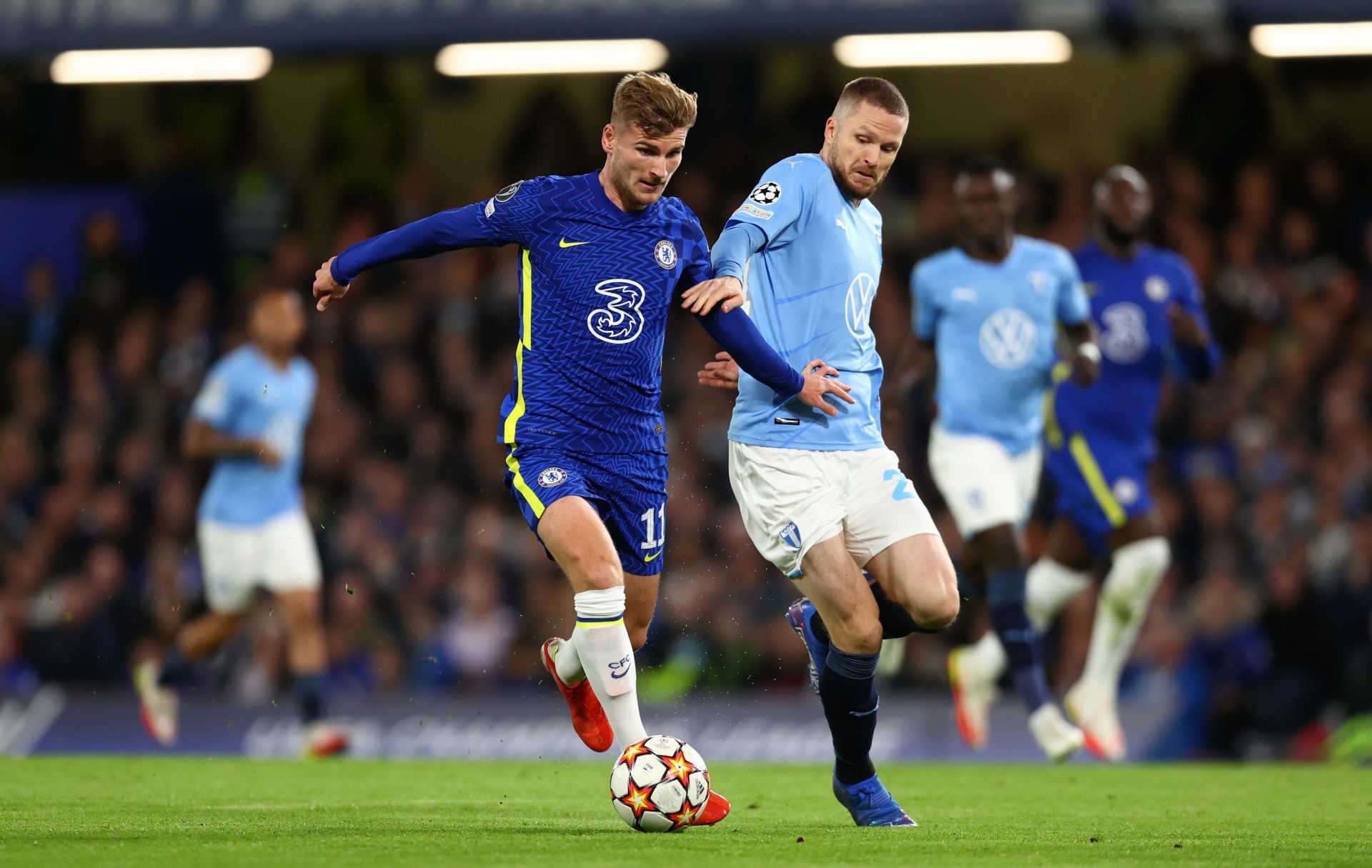 Chelsea forward Timo Werner (left) in action.