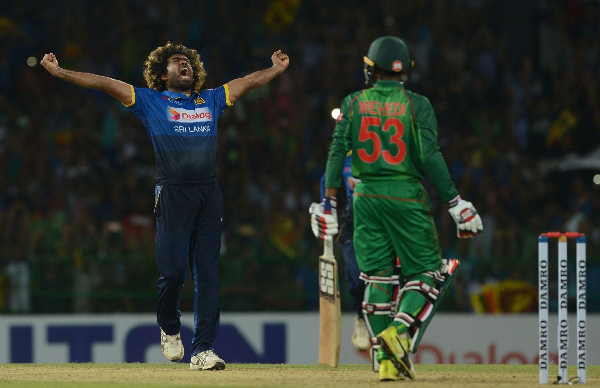 Lasith Malinga in jubilation after his hat-trick against Bangladesh