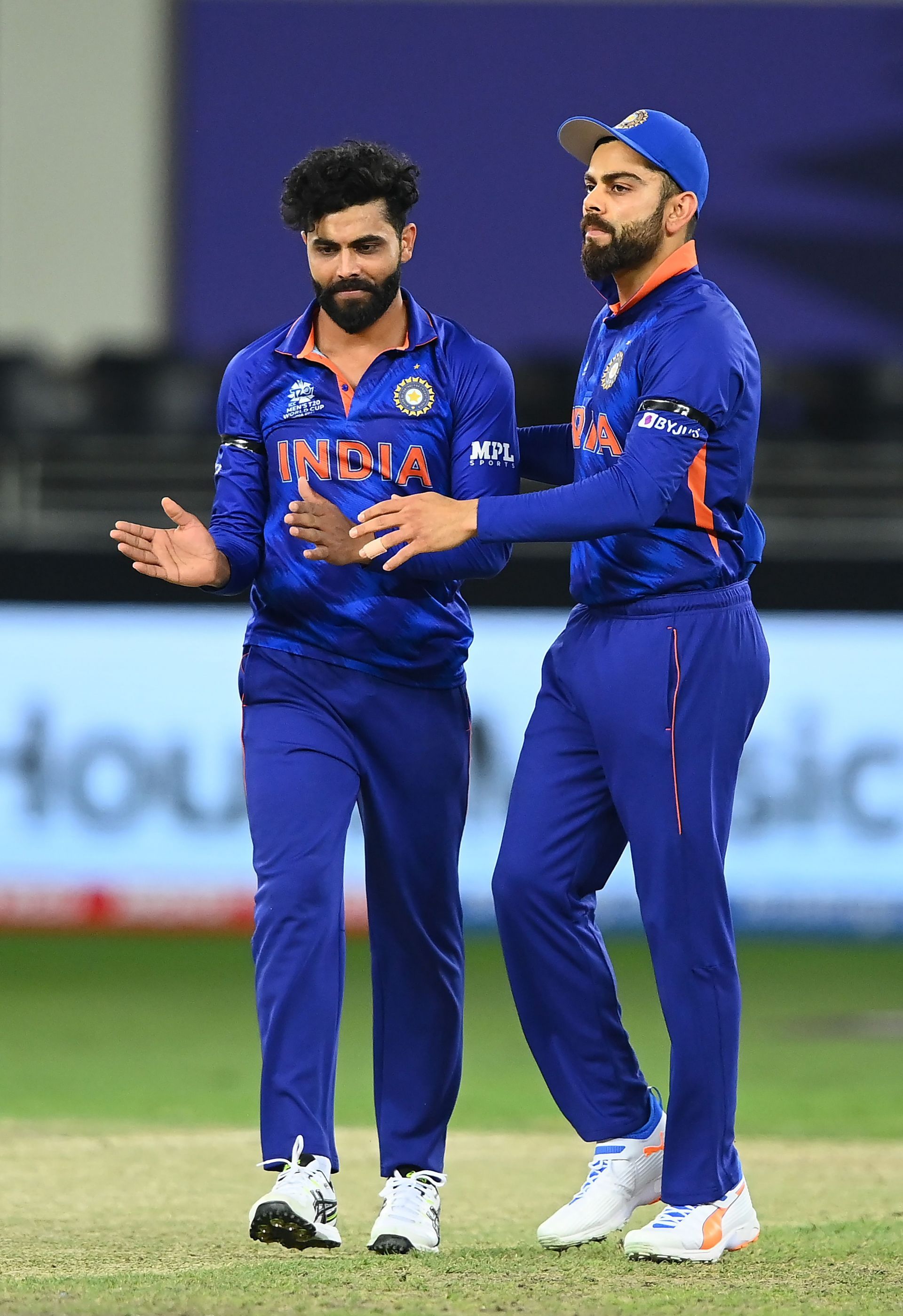 Ravindra Jadeja and Virat Kohli during India's Super 12 clash against Namibia