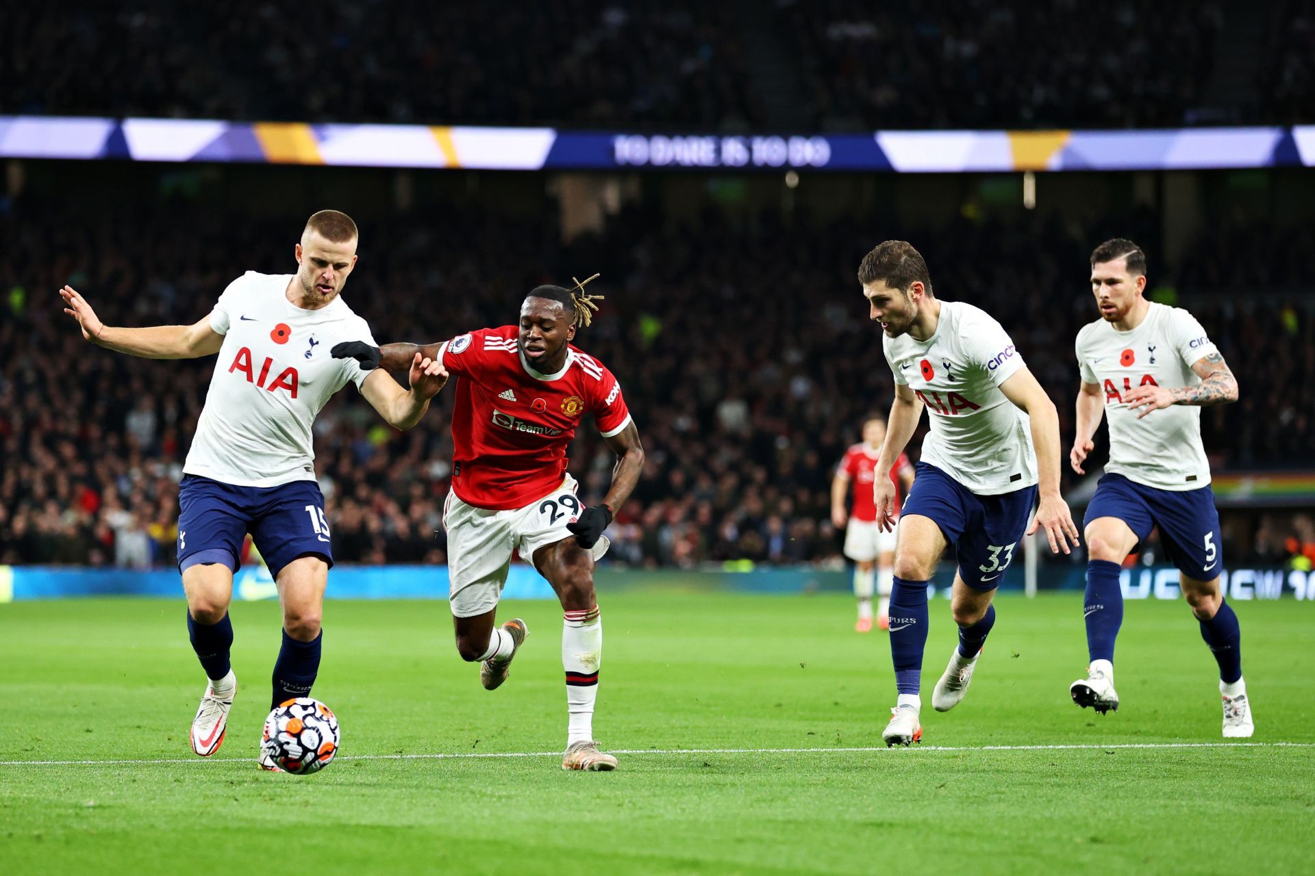 Manchester United's Aaron Wan-Bissaka (#29) in action against Tottenham Hotspur