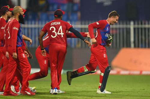 Jos Buttler leads England off the field after the win over Sri Lanka. Pic: Getty Images