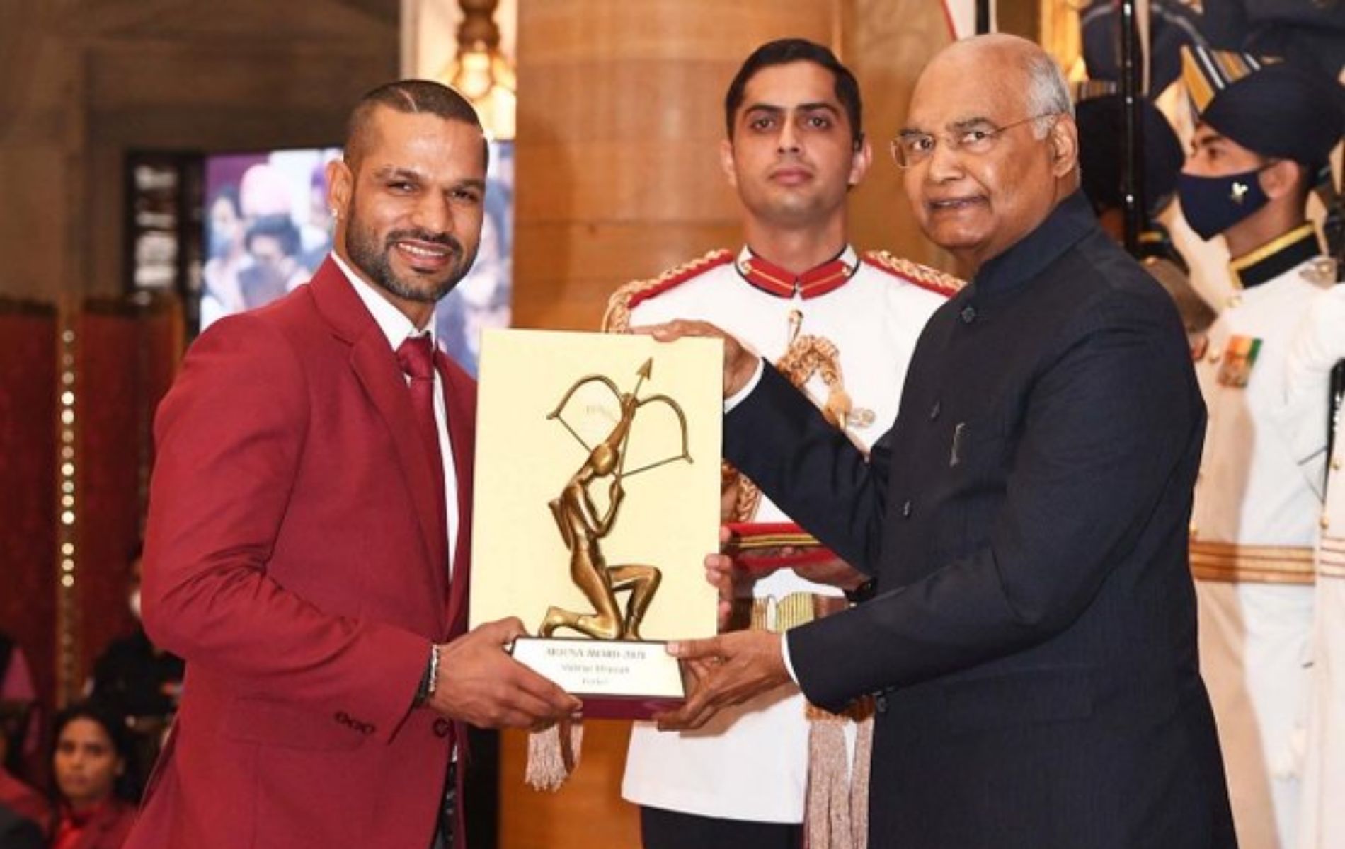 Shikhar Dhawan was conferred with the Arjuna Award on Sunday